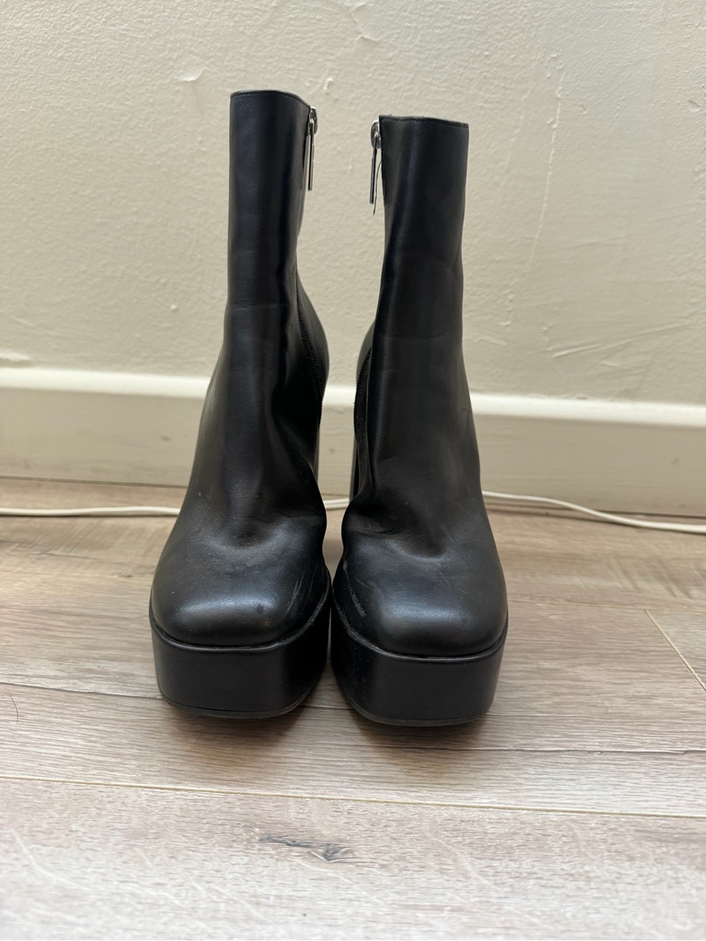 Zara Black Leather Platform Ankle Boots